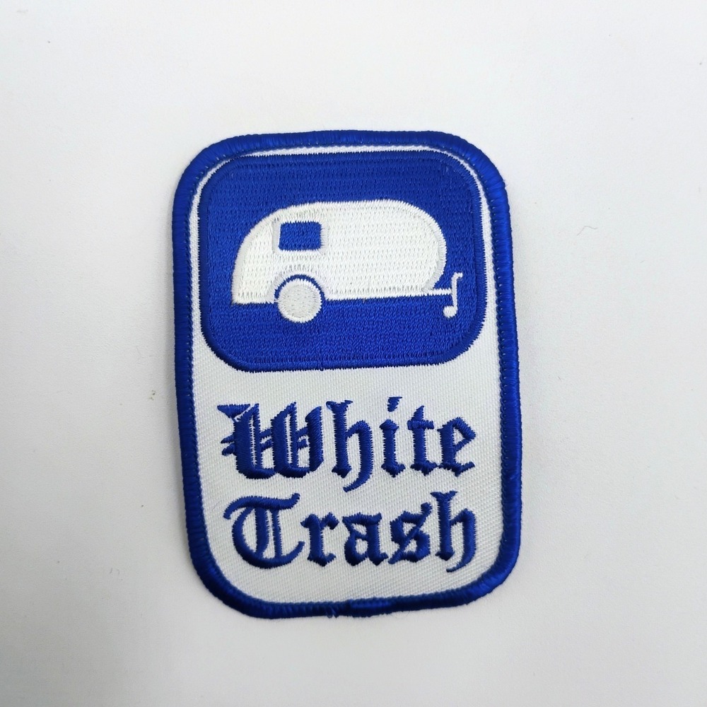 THC Clothing White Trash Embroidered Patch Camper Trailer Funny Iron On VTG 90s